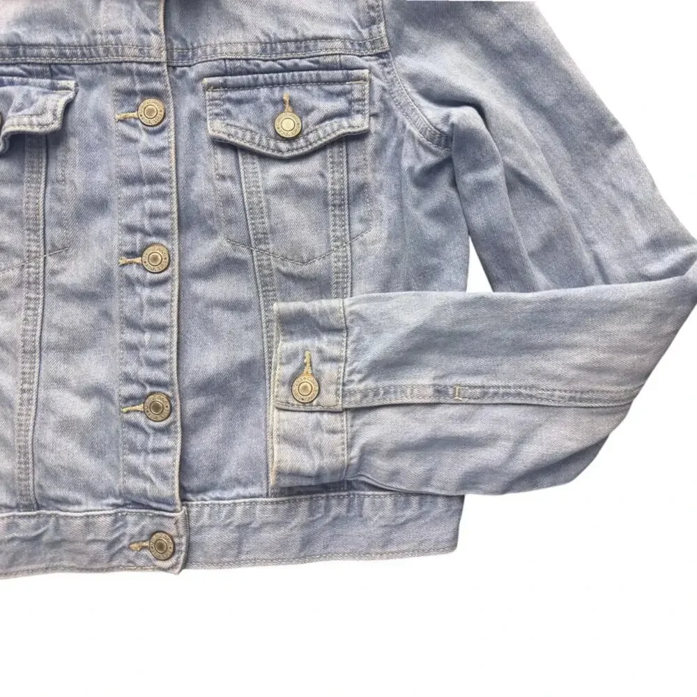 GapKids Floral Embroidered Denim Jacket Light Blue